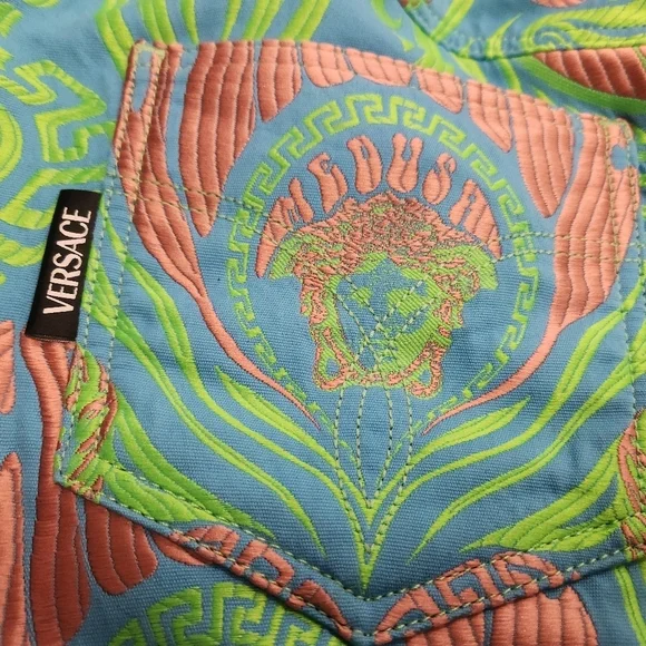 Versace Psycadellic Print Denim A  -Line Mini Skirt Italy SZ 42 - Picture 5 of 15